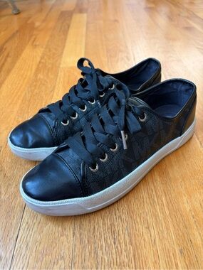 Michael Kors Black Leather & Monogram Low-Top Sneakers